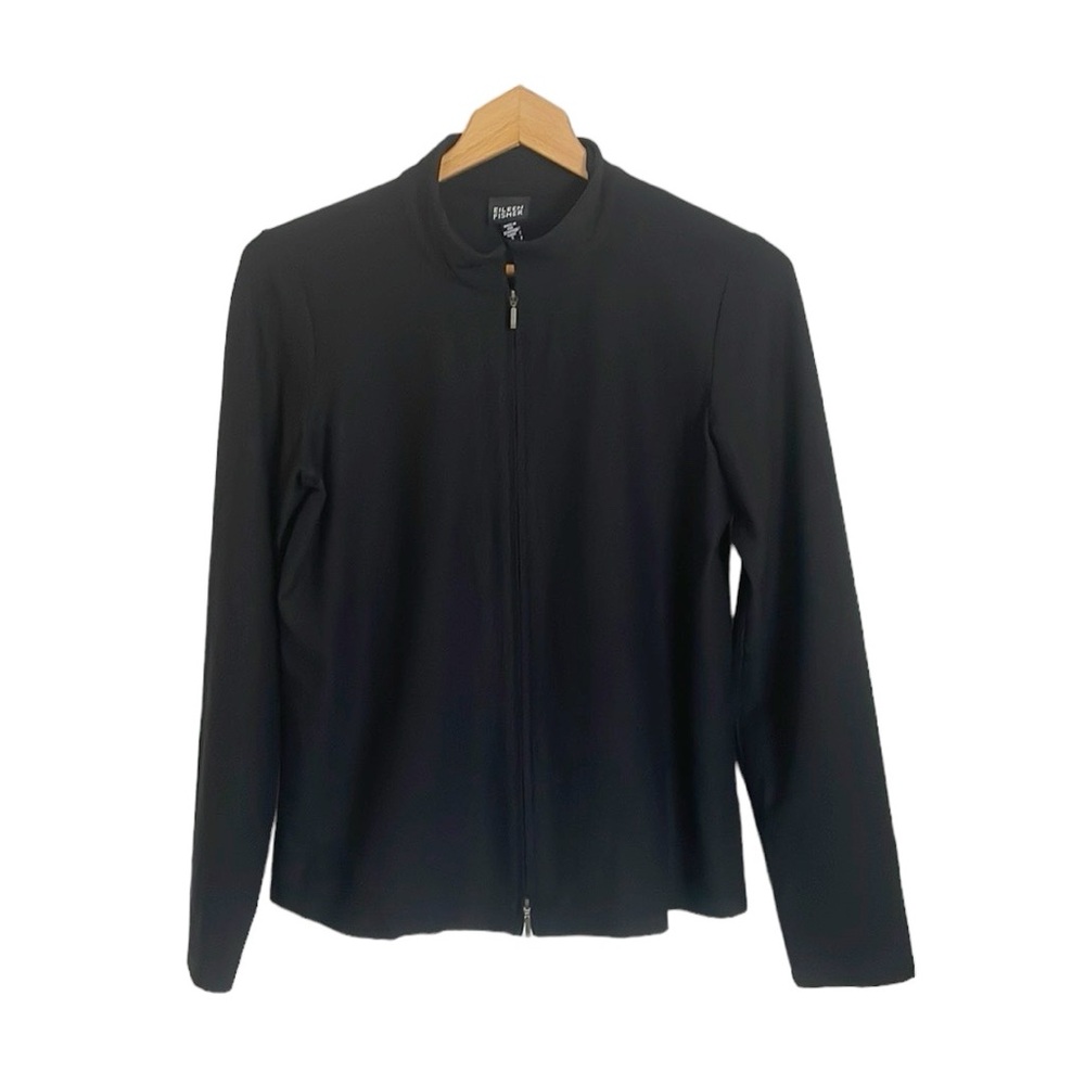 Eileen Fisher Black Front Zip Stand Collar Casual Jacket Size S